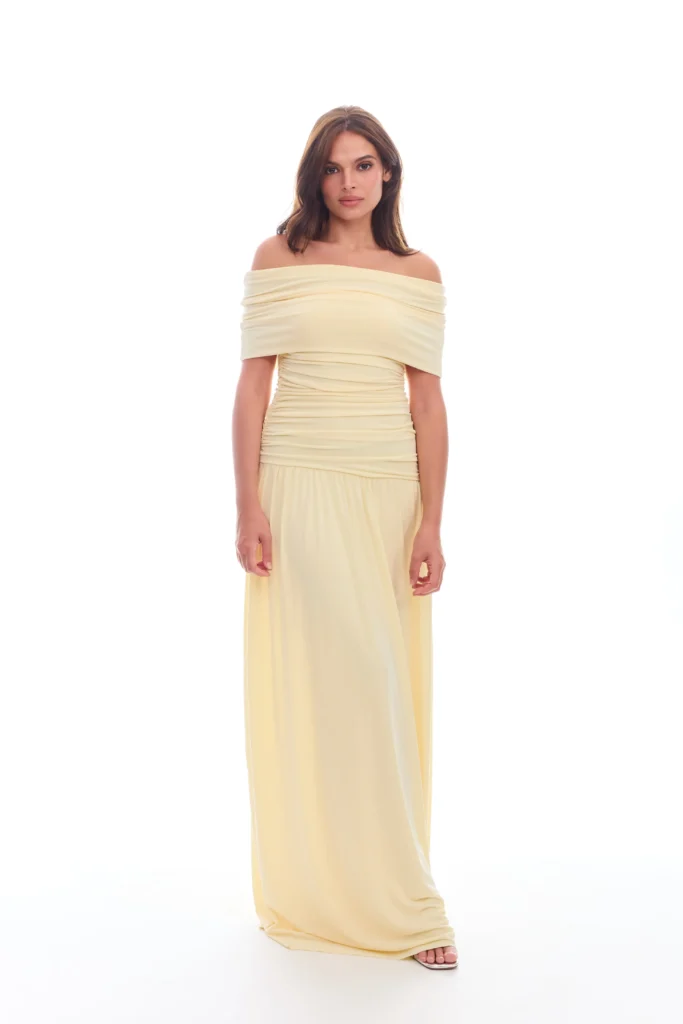 Helena Asymmetric Maxi Dress in Butter yellow