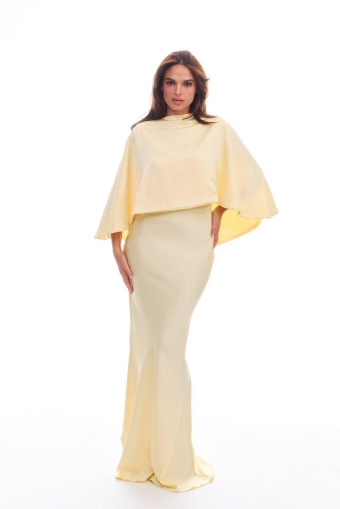 Florence Satin Maxi Dress in Butter yellow