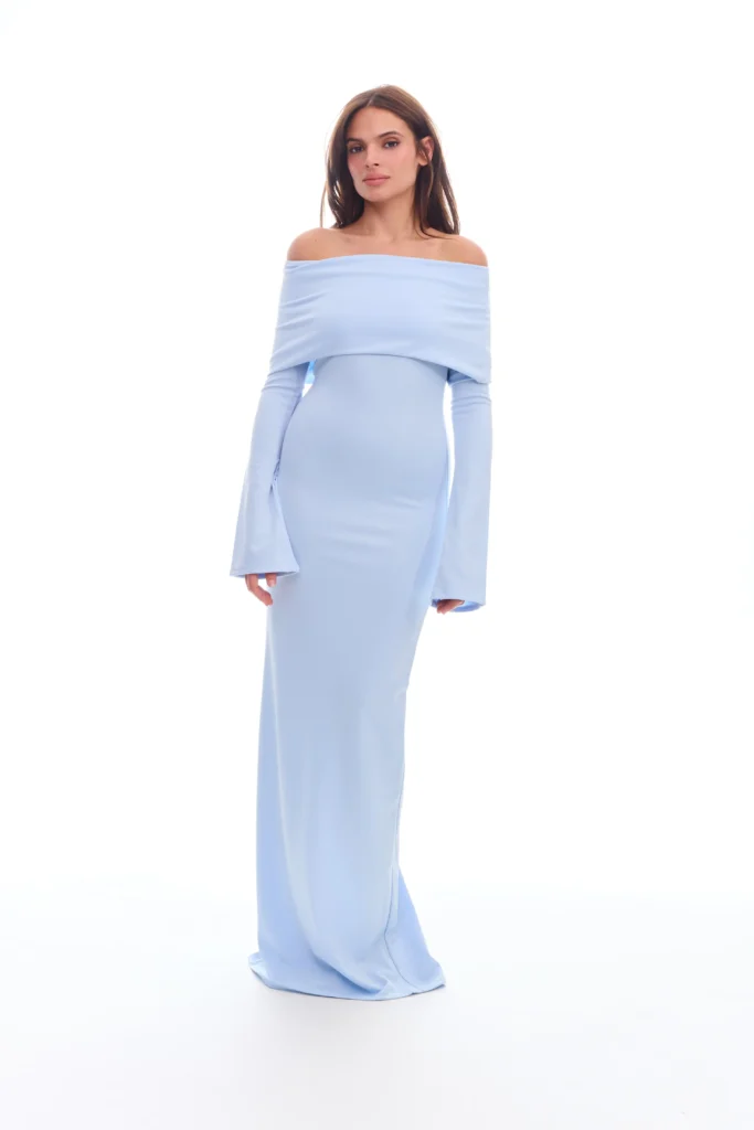 Nika Off-Shoulder Maxi Dress in sky blue